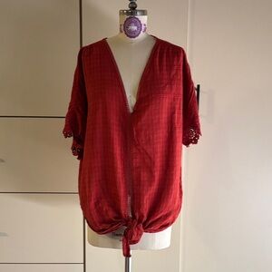 Max Studio Deep Red Tie-Front Blouse